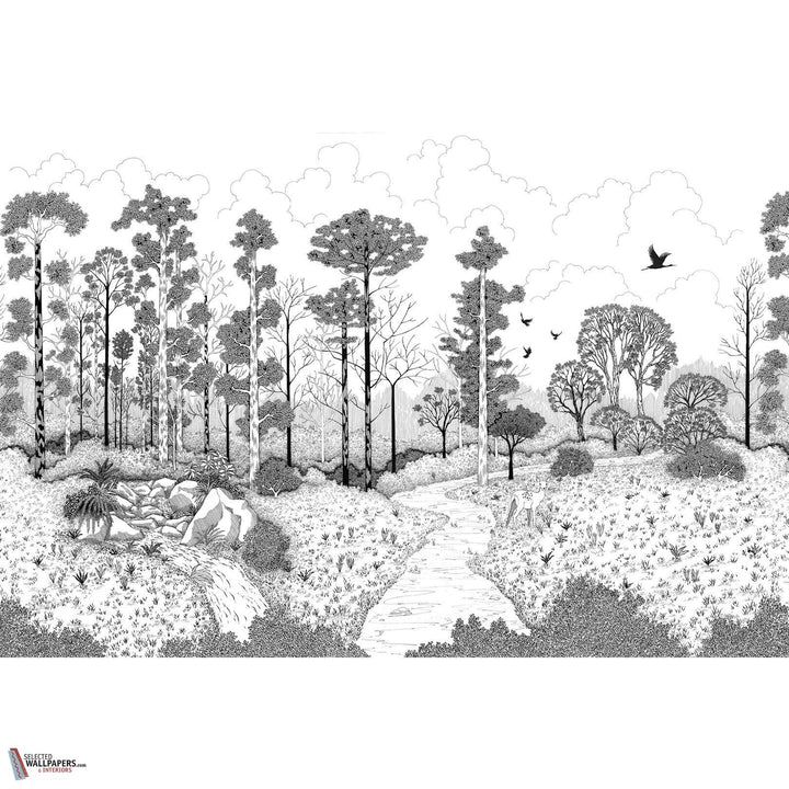 La biche aux bois behang-Les Dominotiers-Black and white-Non Woven (70 cm)-M2-Selected Wallpapers-Interiors