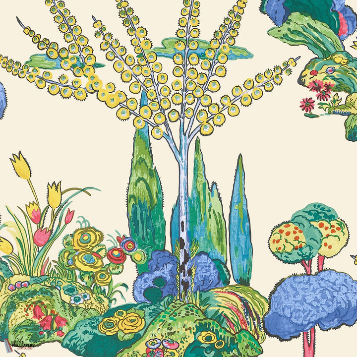 Orleans behang-Thibaut-Yellow and red-Rol-Selected Wallpapers-Interiors