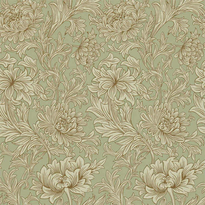 Chrysanthemum Toile-behang-Tapete-Morris & Co-Eggshel/Gold-Rol-210418-Selected Wallpapers