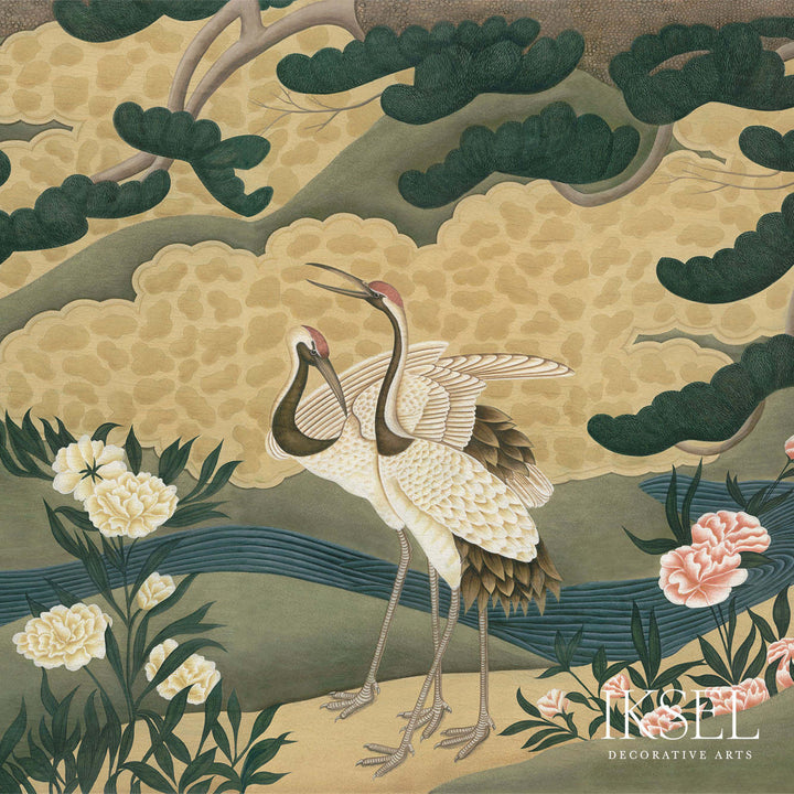 Japanese Cranes behang