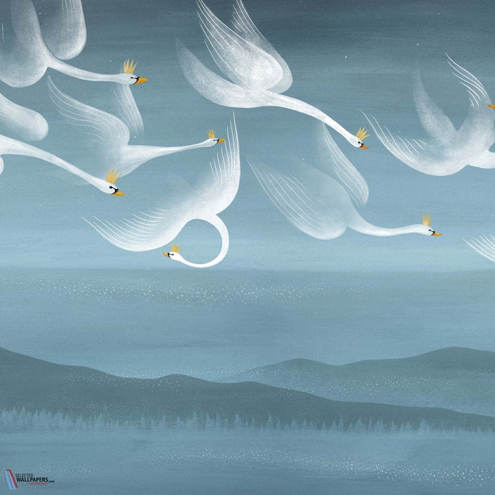 Onze Cygnes Sauvages-behang-Tapete-Les Dominotiers-Blue-Non Woven 70 cm-DOM809-Selected Wallpapers