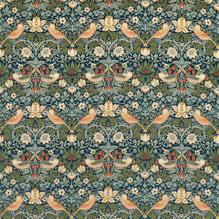 Strawberry Thief Velvet stof-Fabric-Tapete-Morris & Co-Indigo/Thyme-Meter (M1)-236932-Selected Wallpapers