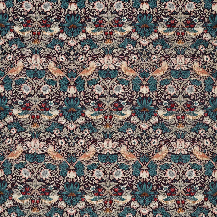 Strawberry Thief Velvet stof-Fabric-Tapete-Morris & Co-Mulberry/Slate-Meter (M1)-236931-Selected Wallpapers