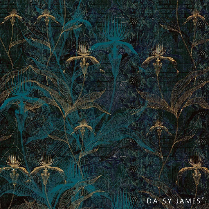 The Blue Orchid behang-behang-Daisy James-Blue-Vinyl-M2-Selected Wallpapers &amp; Interiors
