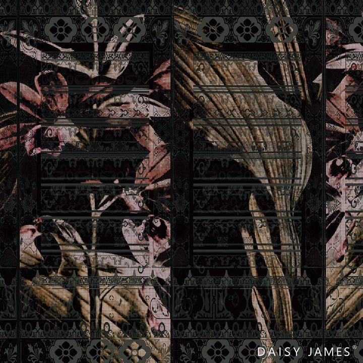 The Cartouche Black behang-behang-Daisy James-Black-Vinyl-M2-Selected Wallpapers &amp; Interiors