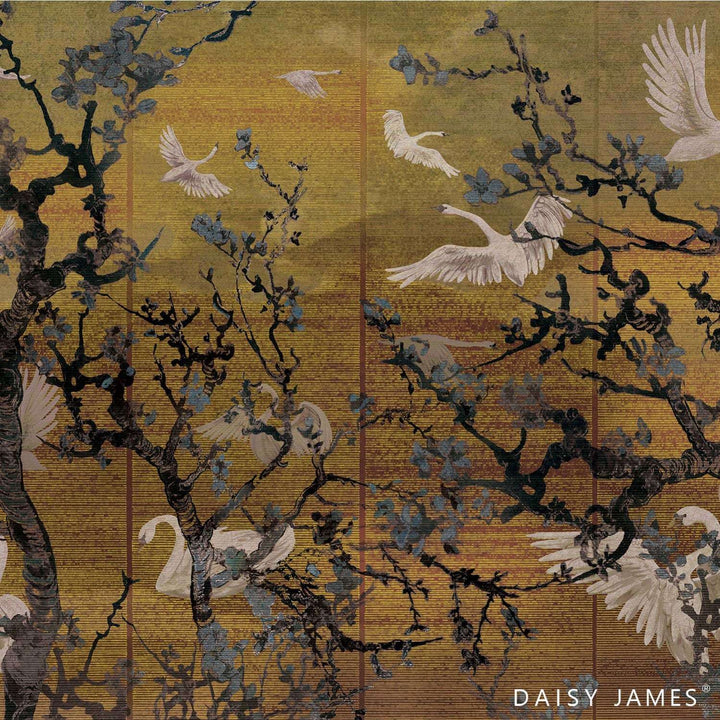 The Lake Ocher behang-behang-Daisy James-Ocher-Vinyl-M2-Selected Wallpapers &amp; Interiors