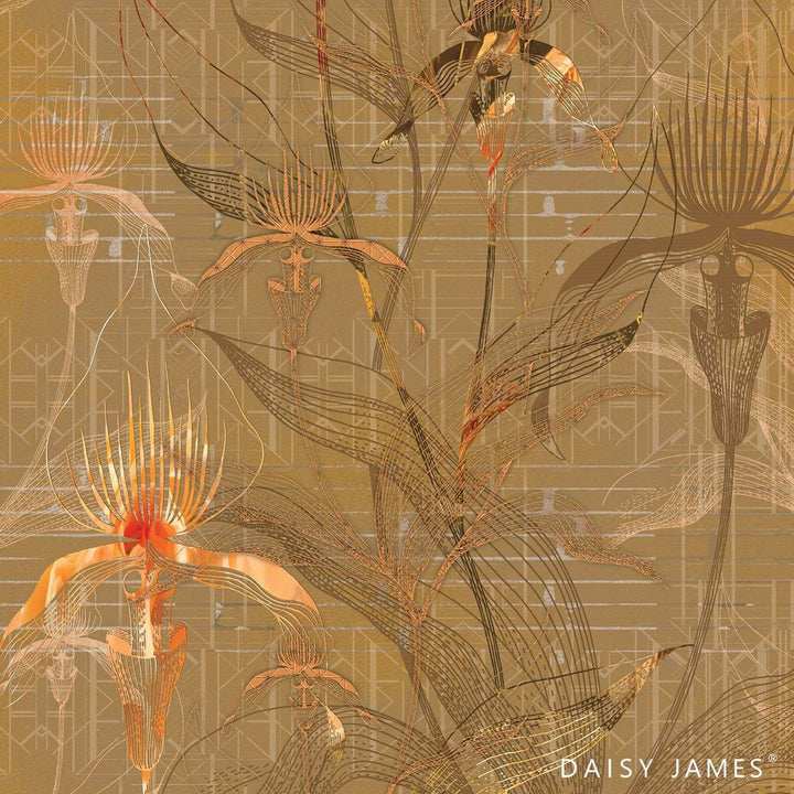 The Yellow Orchid behang-Behang-Daisy James-Yellow-Vinyl-M2-Selected Wallpapers &amp; Interiors