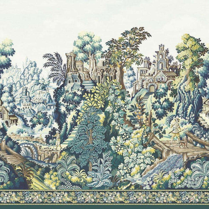 Verdure Tapestry Silk-behang-Tapete-Cole & Son-Petrol, Teal & Lemon-Paneel-118/17039-Selected Wallpapers